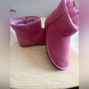 Time and Tru Pink Plush Faux-Shearling Slip-On Winter Boots like UGGS